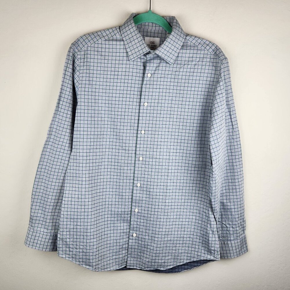 Ben Sherman Tailored Slim Fit Blue Plaid Button Up Shirt 15.5